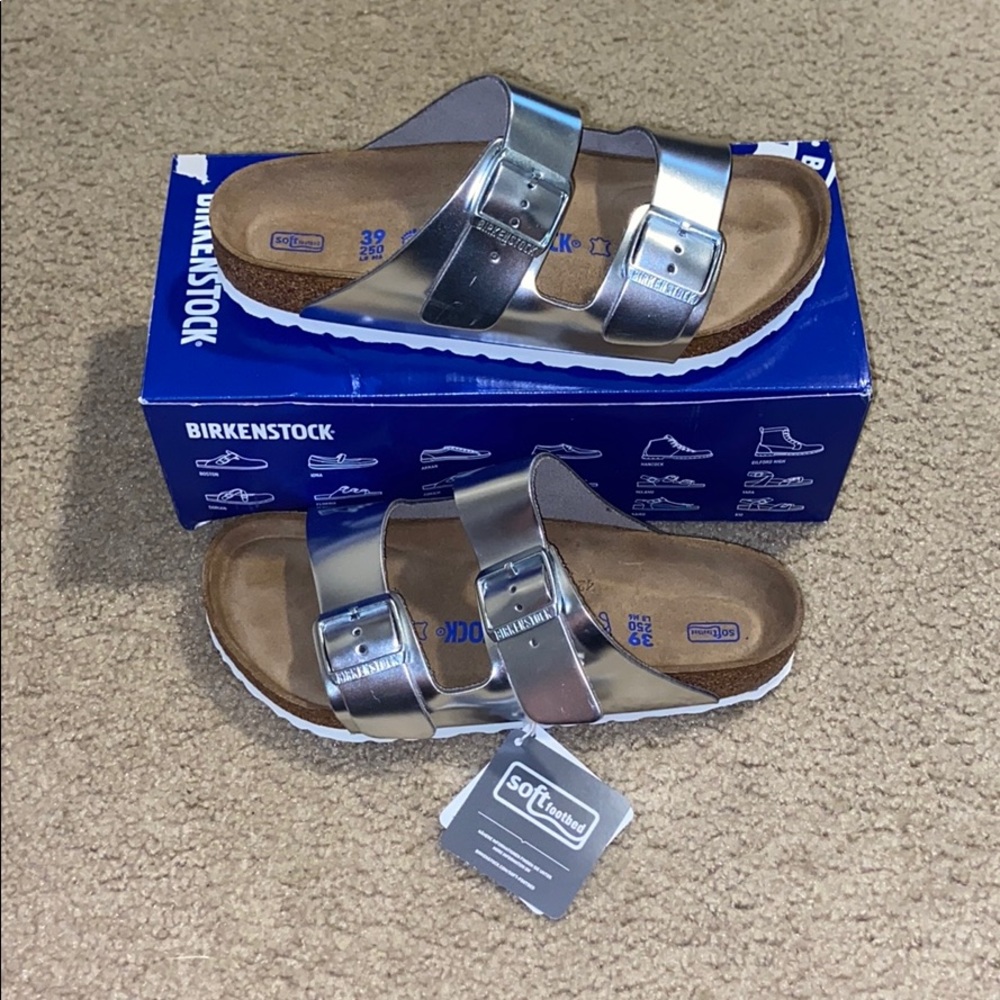 Birkenstock Arizona Silver Natural Leather Size 8